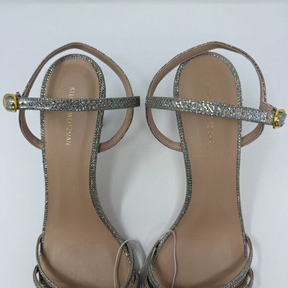 Stuart Weitzman Starla Sparkle Stiletto Heels Womens 10 Silver Gold Strappy NWOB - Picture 6 of 14